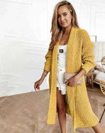 Дълга плетена дамска жилетка в жълто - код 4075