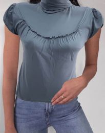 Дамска блуза в цвят тюркоаз с къс ръкав и поло яка - код 0216