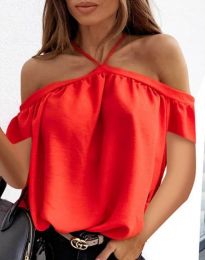 Атрактивна свободна дамска блуза с голи рамене в в червено - код 4253