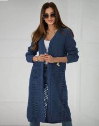 Атрактивна дамска дълга плетена жилетка в тъмносиньо - код 7361