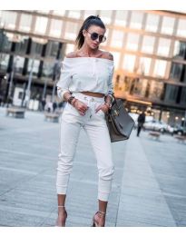 Дамски комплект блуза и панталон в бяло - код 6567