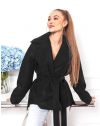 Късо дамско палто с колан в черно - код 0121